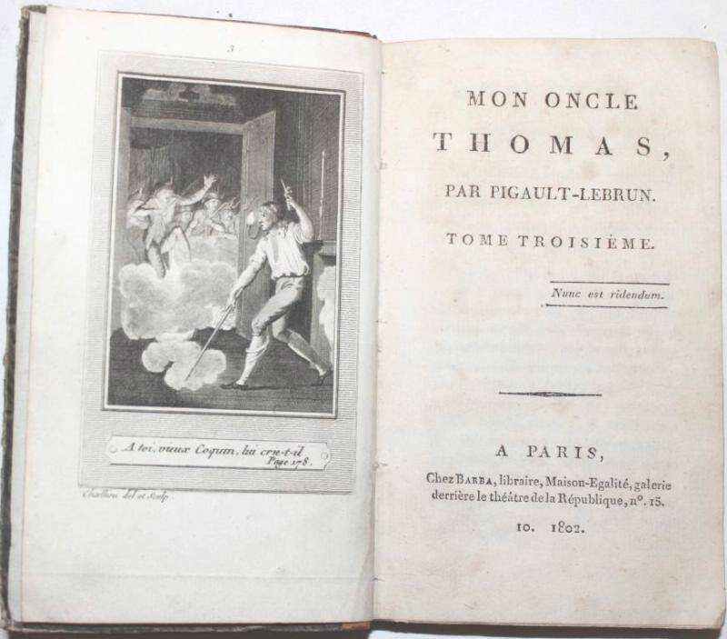 Старопечатная книга. «Мой дядя Фома»  Том.3. Париж, 1802 г/. Гравированный фронтиспис.