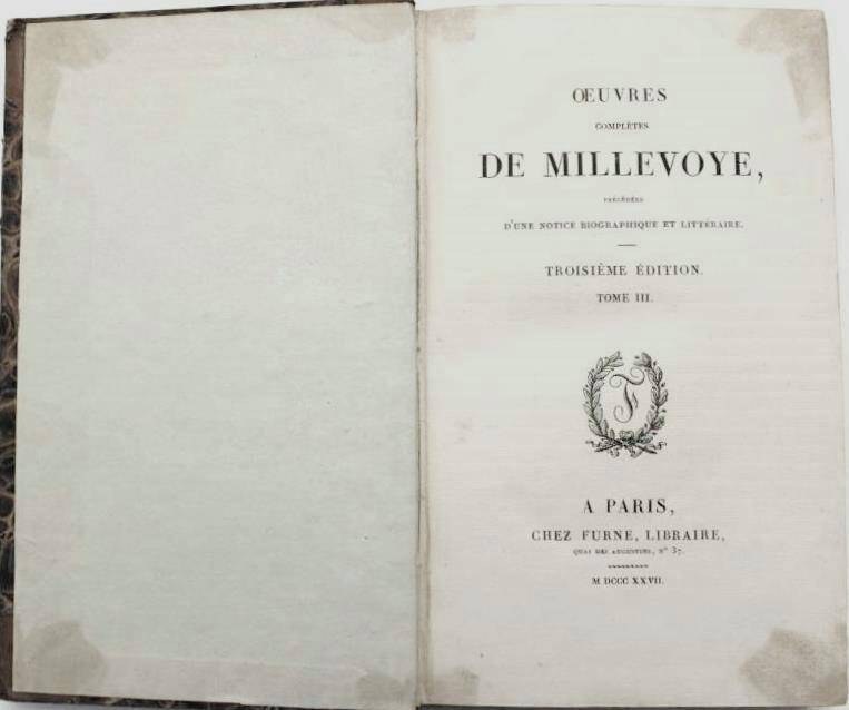 Старопечатная книга. Полное собрание сочинений Мильвуа, т. 3. Париж, 1827.