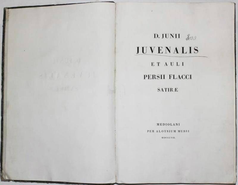 Старопечатная книга. Ювенал Ю.; Персий Ф. Сатиры. Милан, 1807;