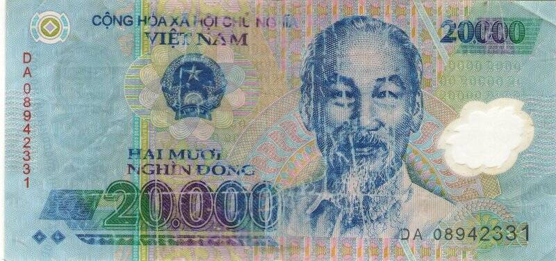 Бумажные денежные знаки. Билет Национального Банка  Республики Вьетнам 20.000  Донгов 2006г. DA  № 08942331