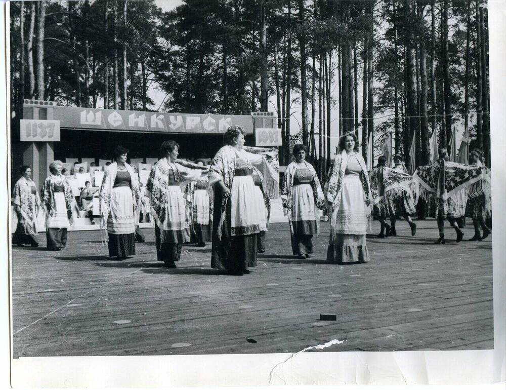 Фотография Выступления Шенкурского народного хора и танцевальной группы на празднике 850-летия г. Шенкурска в городском парке.