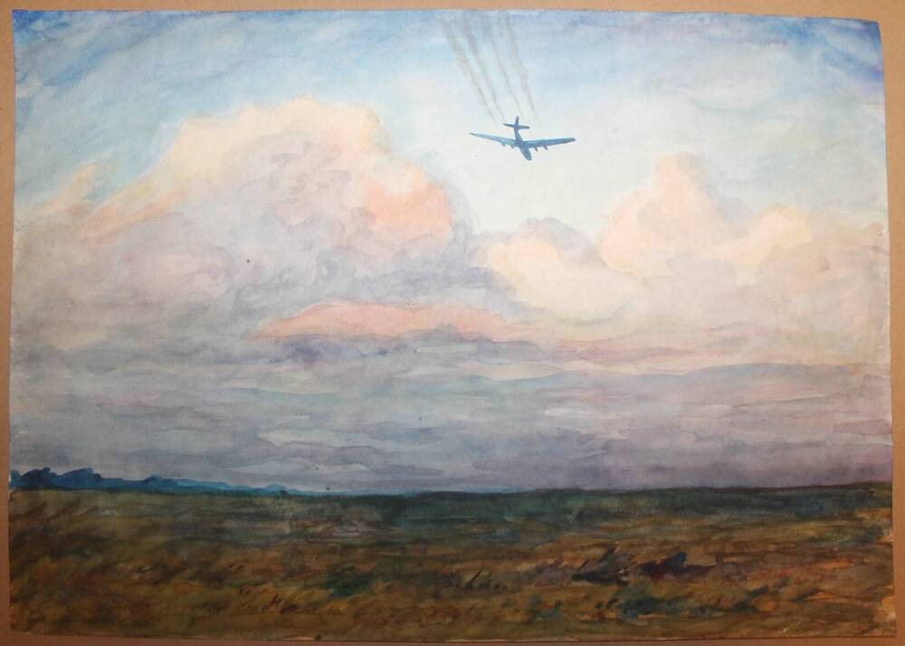 Рисунок Самолет над степью, автор Н.А. Лунев