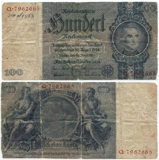 Бона
100 Reichsmark, 1935 г. Германия.
Q 7962665