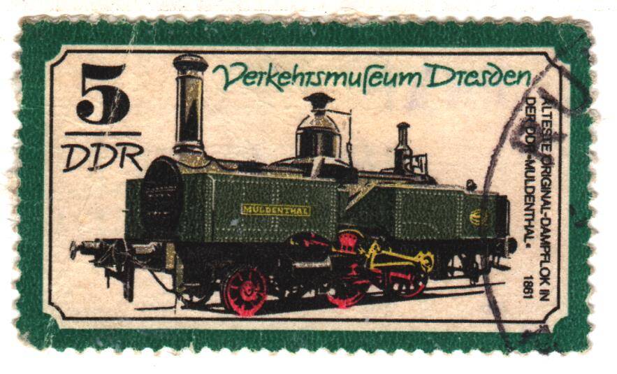 Марка почтовая немецкая verkehrsmuseum Вresden (музей транспорта в Дрездене) номиналом 5