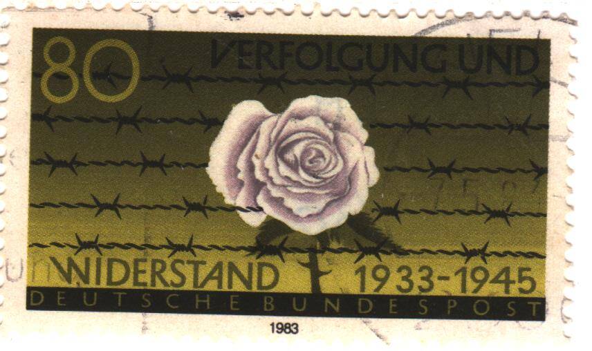 Марка почтовая немецкая «verfolgung und widerstand 1933 – 1945» (преследование и сопротивление 1933-1945)