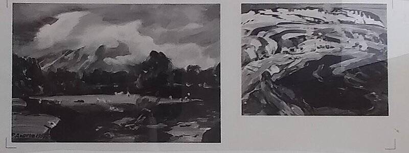 Негатив чёрно-белый. Картины Ф. Дьякова «Разлив Авачи» и «Осень на Мутновке».