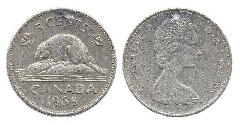 Монета. 5 центов. Канада.