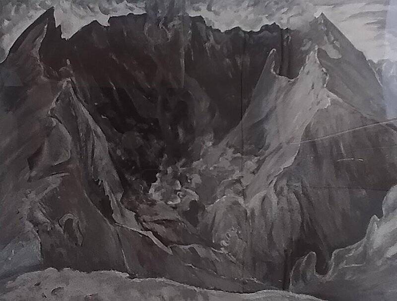 Негатив чёрно-белый. Картина Ф. Дьякова «Кратер Мутновского вулкана».