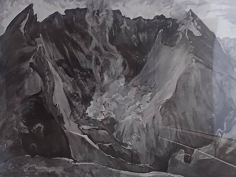 Негатив чёрно-белый. Картина Ф. Дьякова «Кратер Мутновского вулкана».