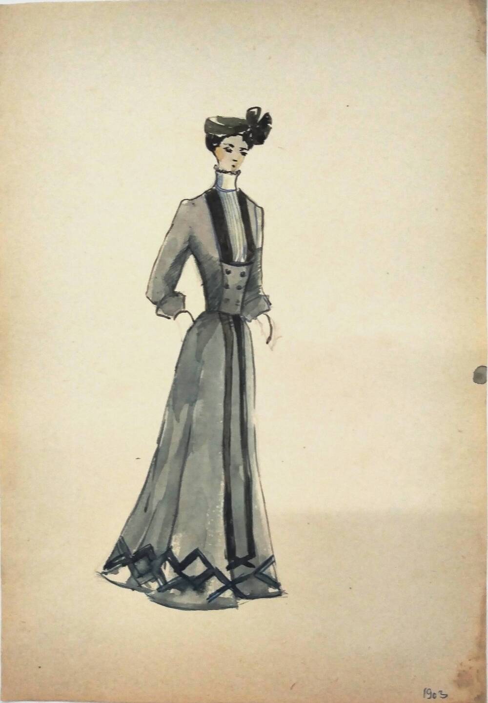 Чернышова Г.А.  Эскиз серо-черного женского платья 1903 года.