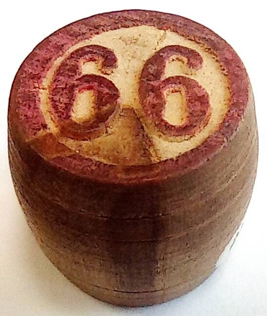 Бочонок деревянный для игры «Лото». «66». Союз Советских Социалистических Республик, 1956 г.