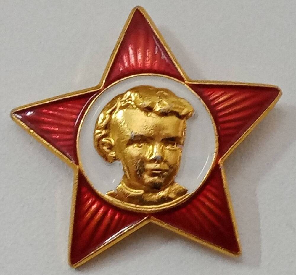 Значок октябрёнка в виде пятиконечной звезды, с рельефным портретом юного Володи Ульянова (Ленина). 1980-е гг.