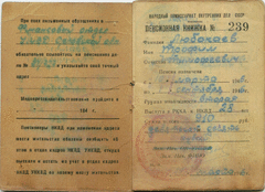 Книжка пенсионная № 239 от 29 марта 1946 г. Любокаева Трофима Тимофеевича - участника Гражданской войны.