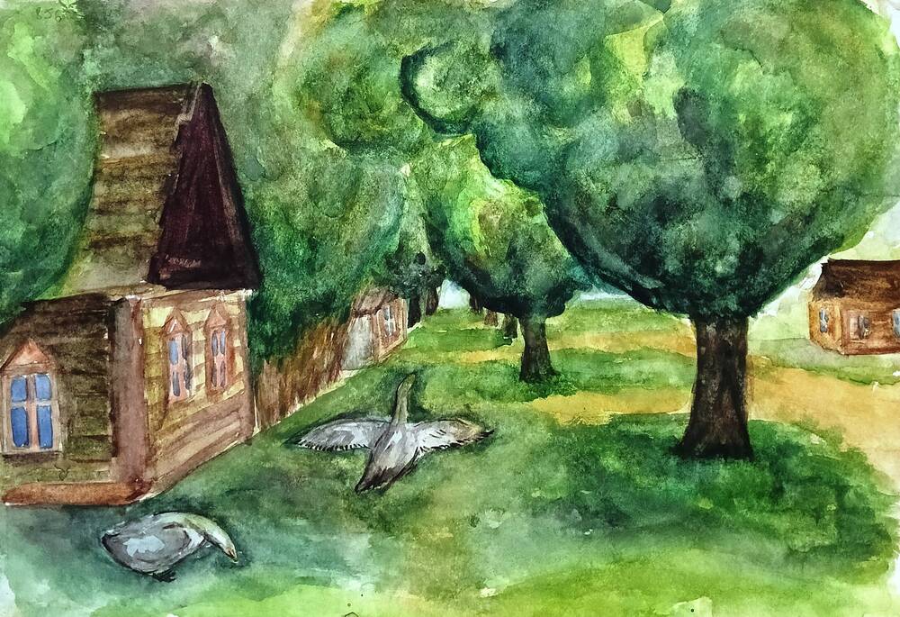 Рисунок Полдень в деревне