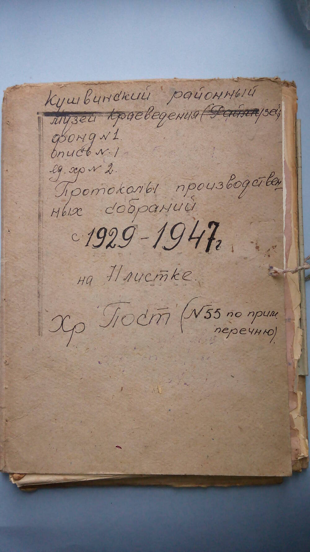 Протоколы производственных собраний Кушвинского районного музея краеведения 1929-1947 гг.