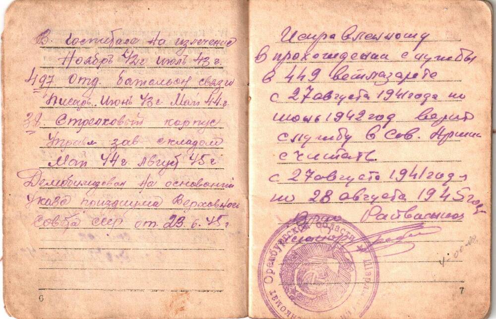 Военный билет Кочеткова Михаила Фёдоровича.