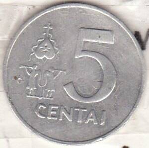Монета  5 CENTAI 1991 г. Литва.
