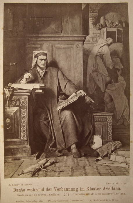 Фотооткрытка «J. Renevitr. Dante wahrend der Kloster Avellana. (Данте во время ссылки в монастыре Авеллана)».