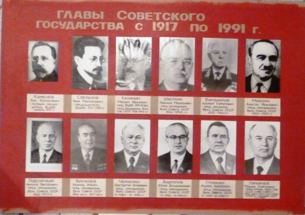 Стенд Главы Советского государства с 1917 по 1991 гг.