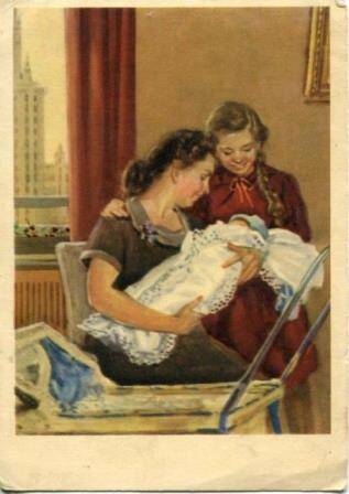 Карточка почтовая Растём и хорошеем... художник Н. Жуков, 03.03.1954 год, на одном листе.