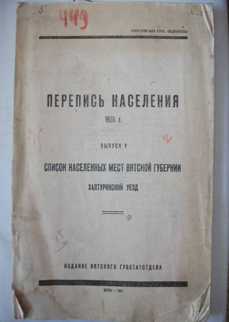 Книга «Перепись населения» Вятка 1927 г.