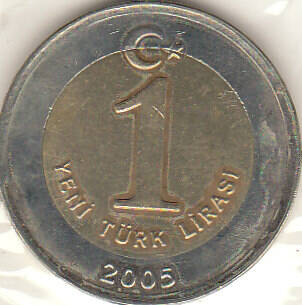 Монета  Турция 1 лира 2005 г.