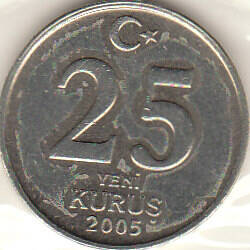 Монета  Турция 25 ед 2005 г.!
