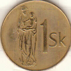 Монета  1 ед 1993 г. Словения .