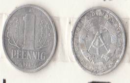 Монета  Достоинством 1 PFENNIG  1981 г.