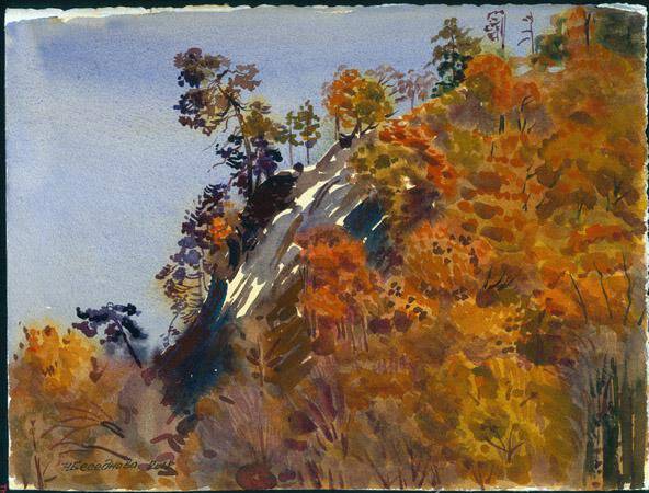 Сочи. Деревья на скале. Осень.