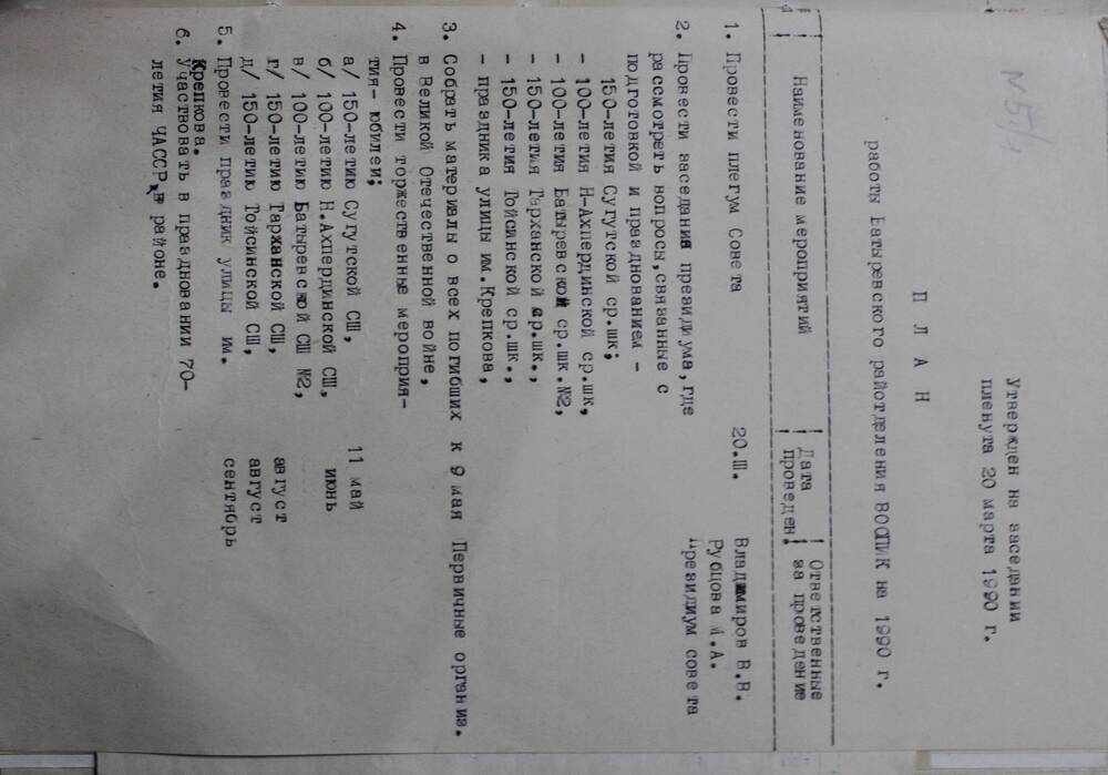 План работы Батыревского райотделения ВООПИК на 1990 г.