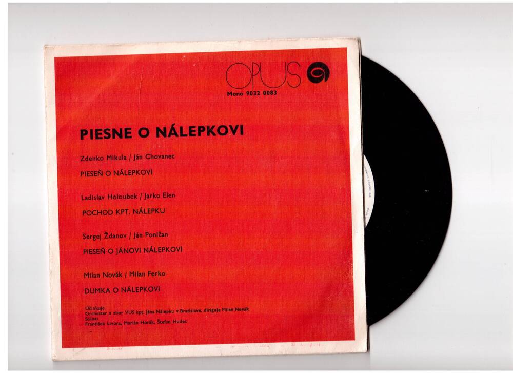 Грампластинка  Piesne o Nalepkovi Моно 9032 0083. 1976 г.