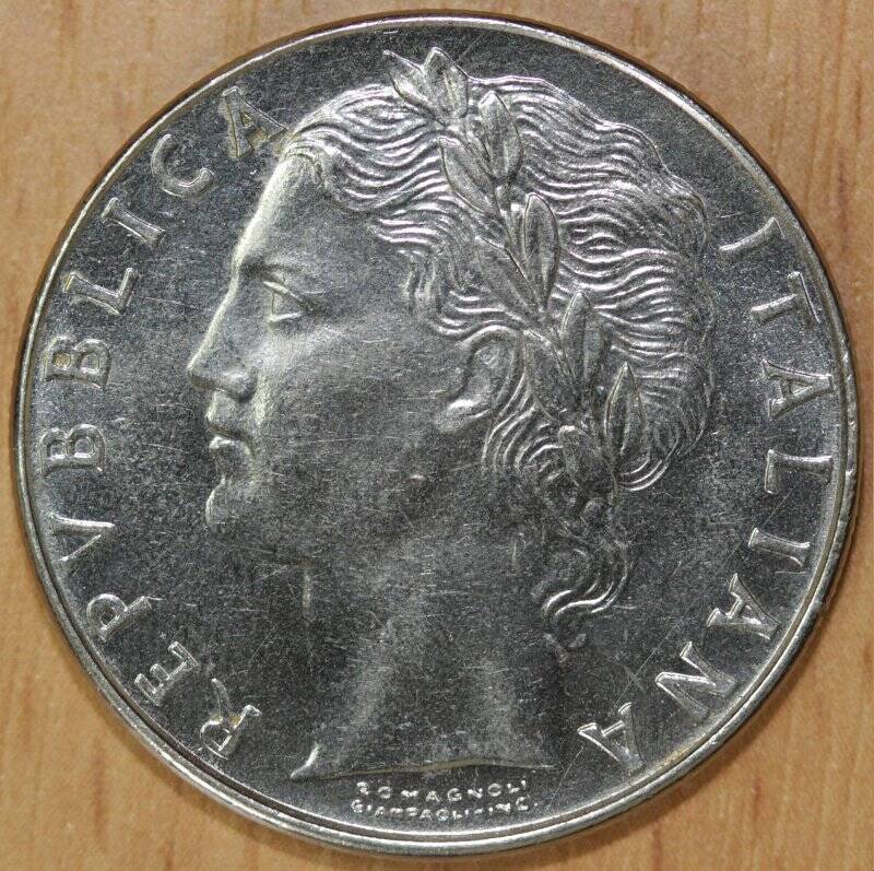 Монета 100 лир. Итальянская Республика