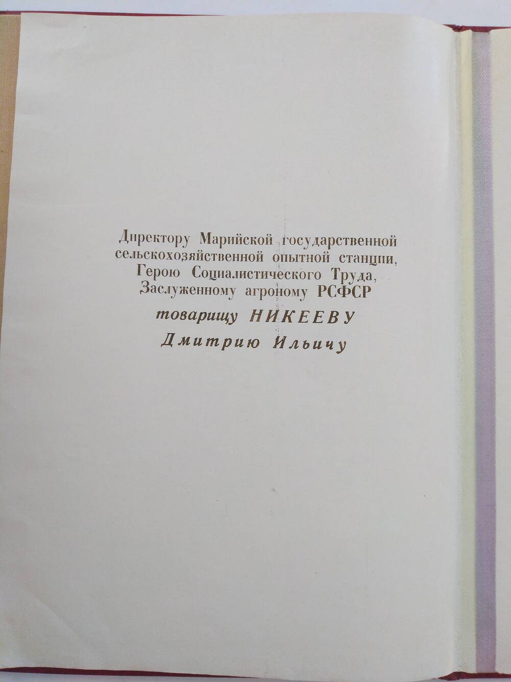 Приветственный адрес Никееву Д.И