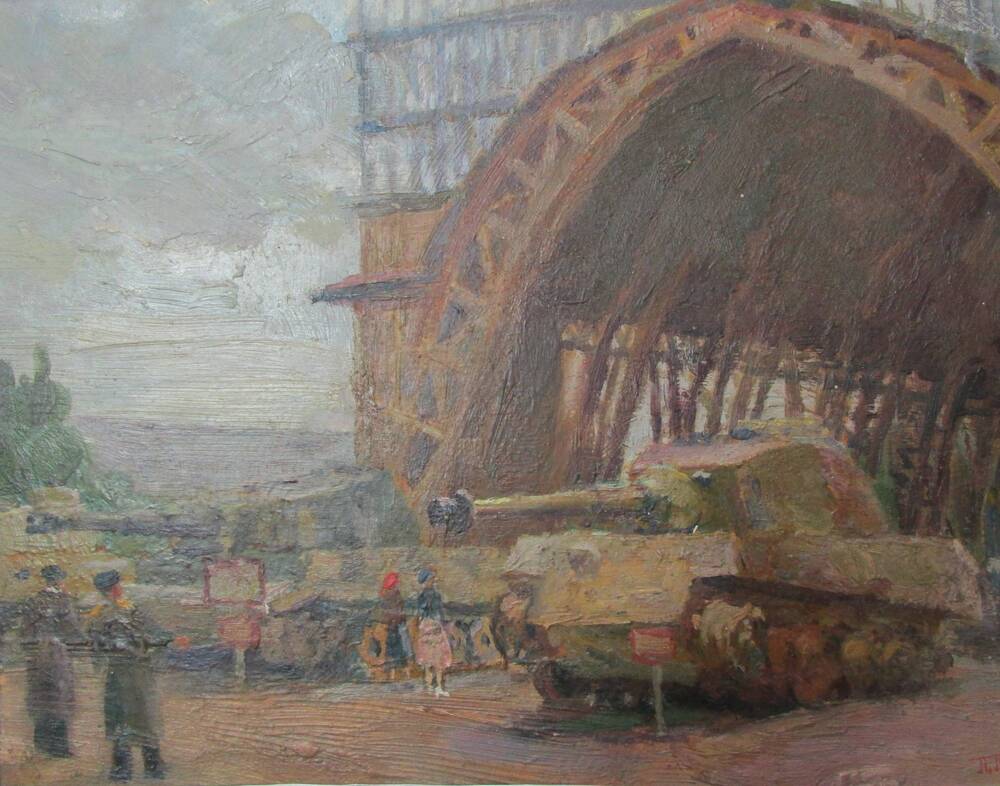 Рисунок Трофейные танки, 1945 год. Художник Петр Плахотный.