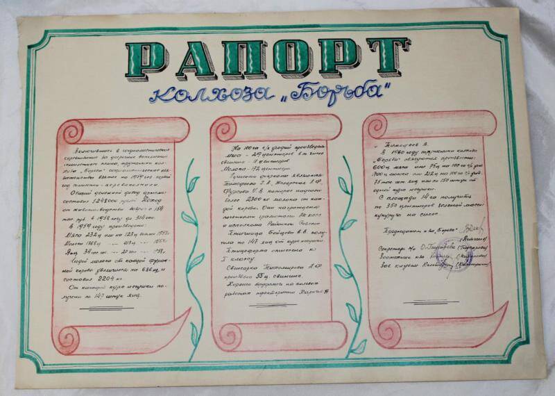 Рапорт. Рапорт колхоза Борьба