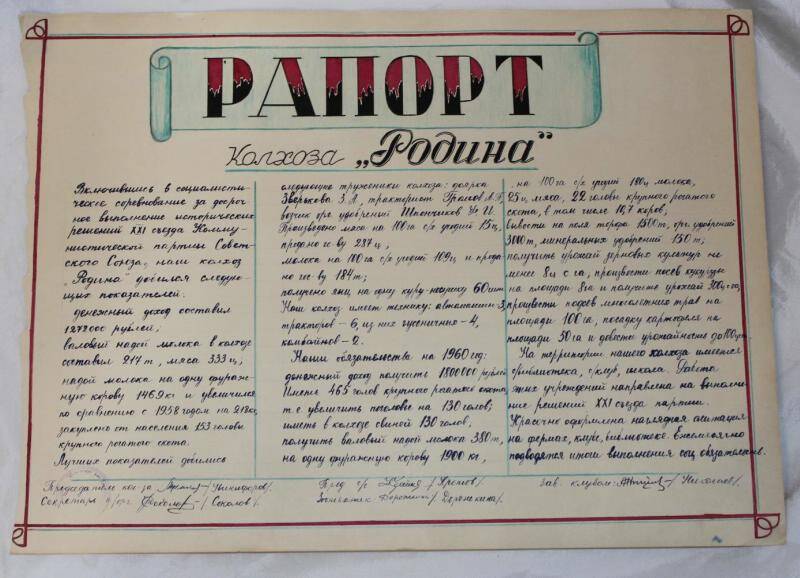 Рапорт. Рапорт колхоза Родина