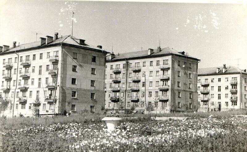 Фотография чёрно-белая. Жилые дома в квартале № 24 в Новой Губахе