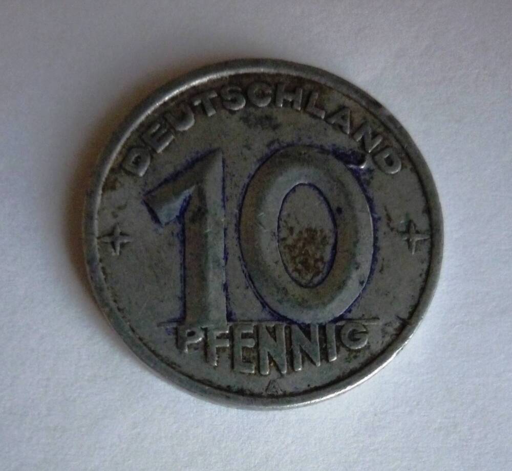 Монета  10 pfenning. 1948г.