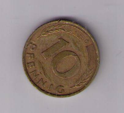 Монета 10 пфеннигов, ФРГ, Германия, 1989 г.