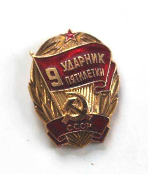 Знак Ударник 9 пятилетки Аверкиной Анастасии Сергеевны.