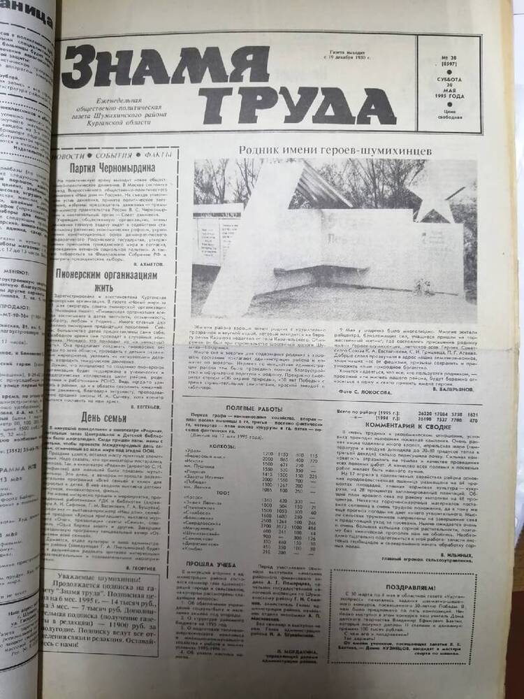 Подшивка газеты Знамя труда. №20