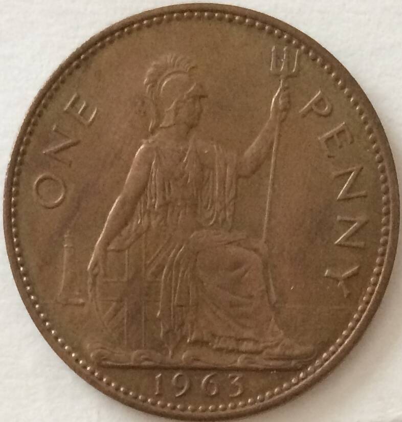 Монета 1 пенни, 1963 год, Англия