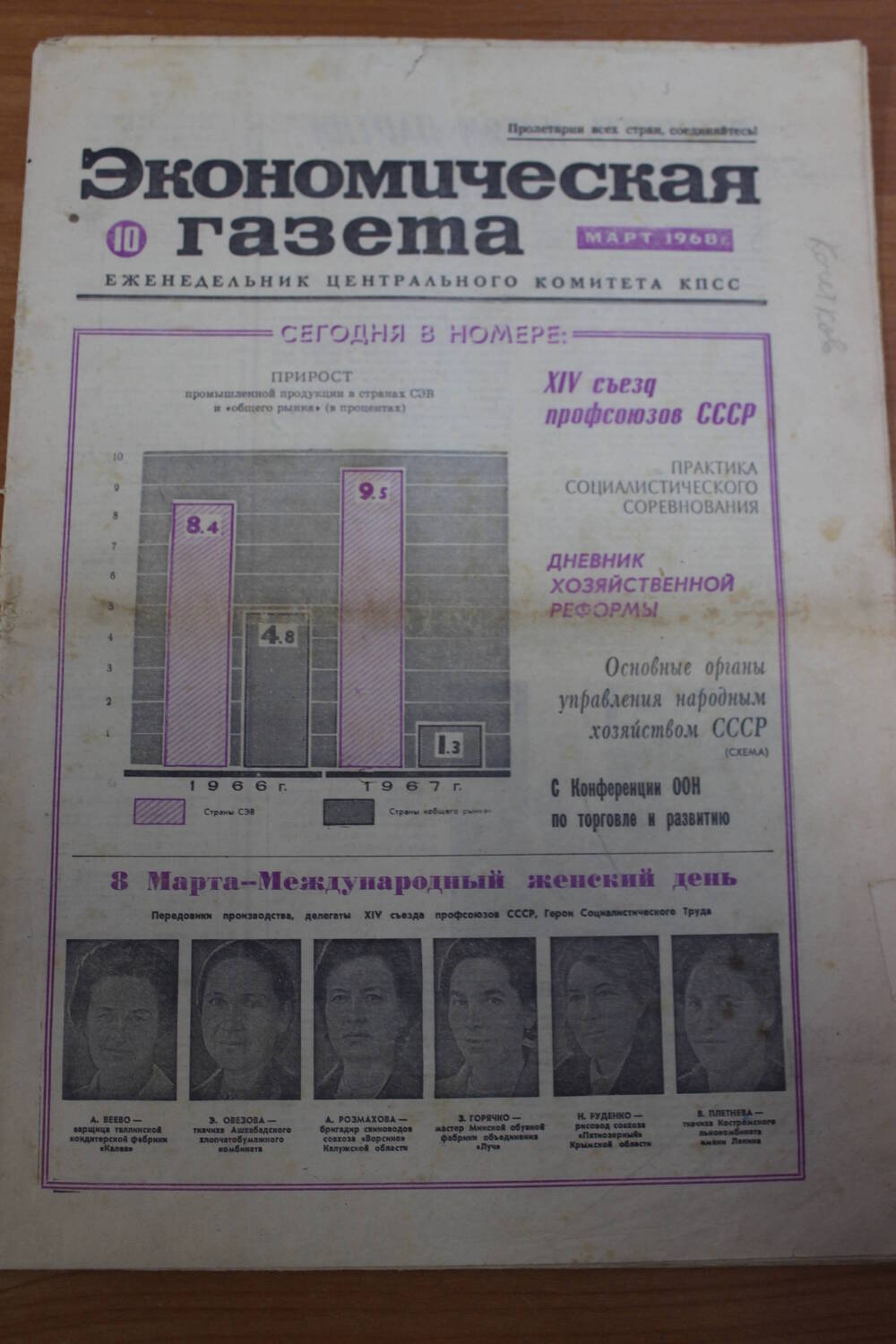 Газета.
«Экономическая газета», еженедельник ЦК КПСС, №10,      март 1968 г.