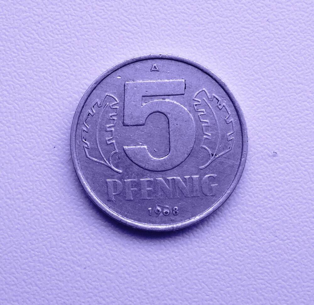 Монета ГДР 5 pfennig 1968 г.