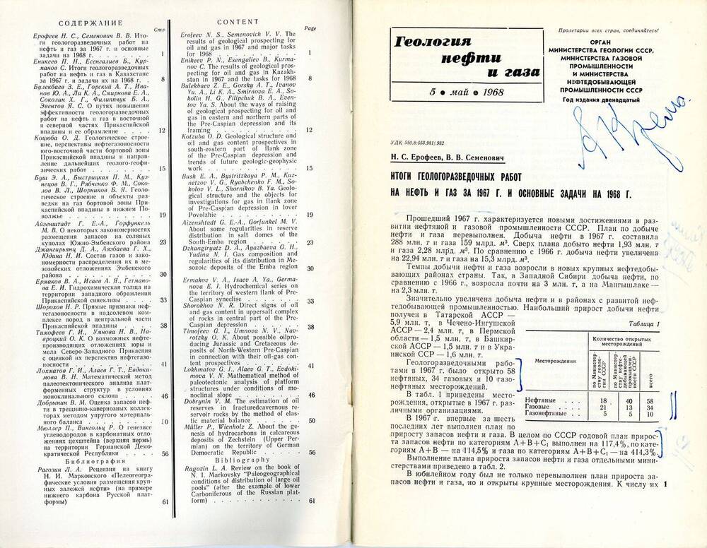 Журнал «Геология нефти и газа», 1968, № 5