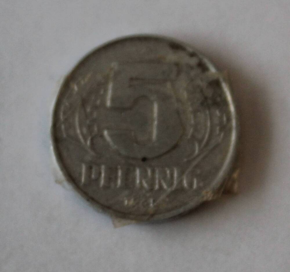 Монета ГДР 5 пфеннигов,1968г