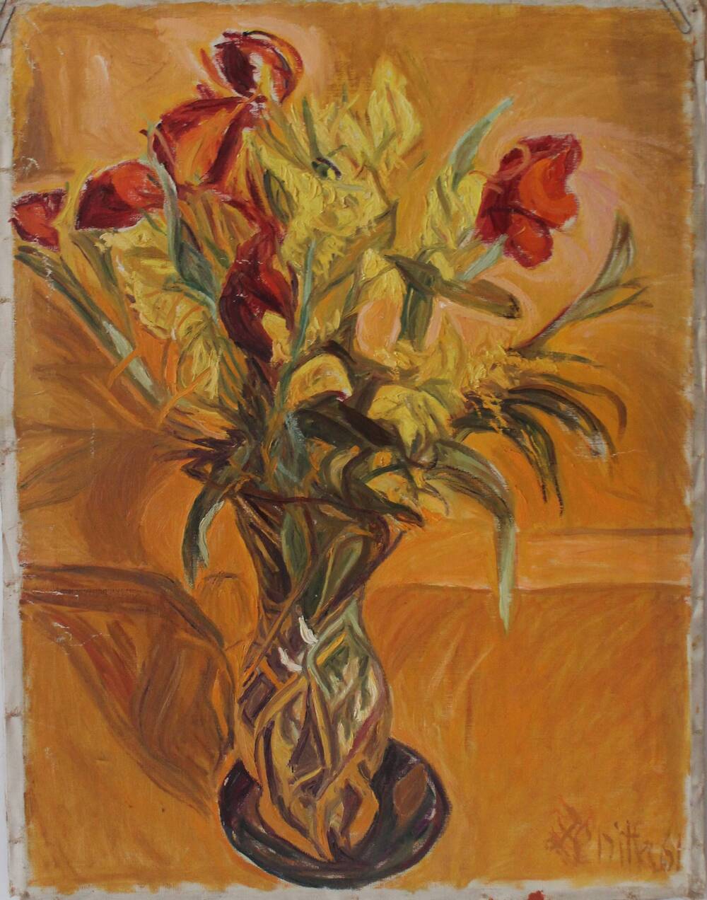 Тазиев-Вивье З. Цветы в вазе на желтом. 1961 г.