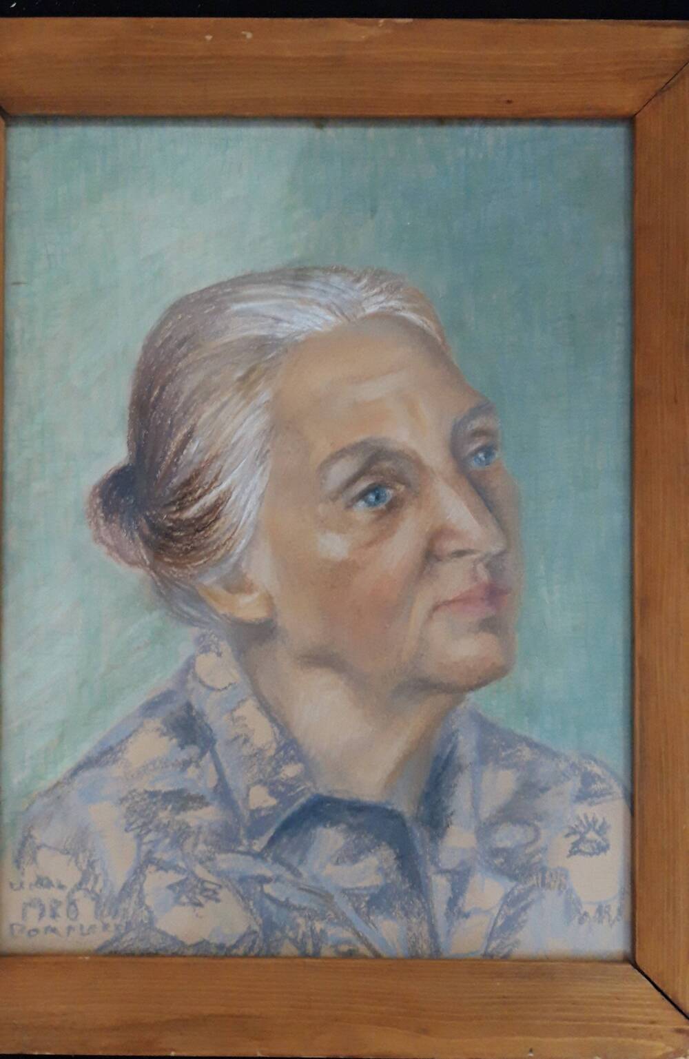 Картина в деревянной коричневой раме со стеклом. «Портрет пожилой женщины».