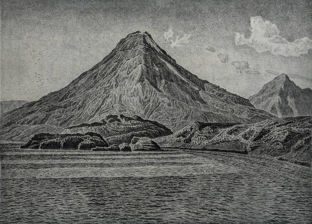Картина Вулкан у озера
